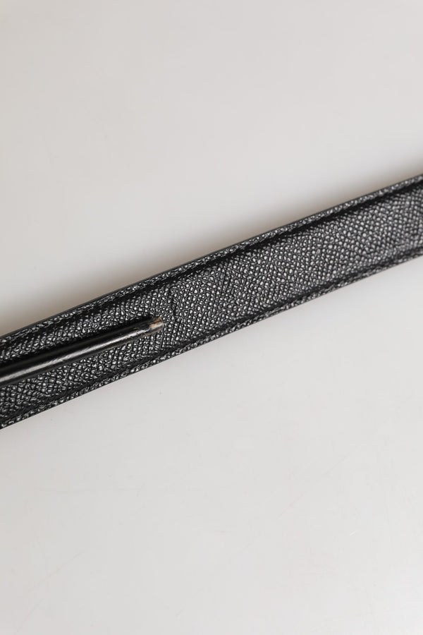 Men Black Calf Leather Logo Metal Buckle Belt