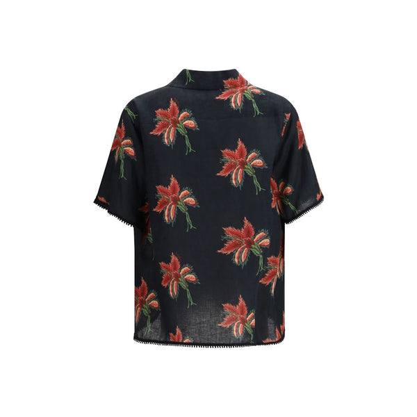 Black Linen Pattern Shirt
