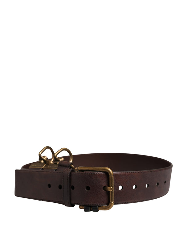 Men Brown Calfskin Leather Metal Buckle Belt