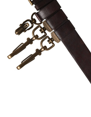 Men Brown Calfskin Leather Metal Buckle Belt