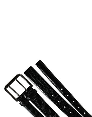 Men Black Exotic Leather Double Strap Belt