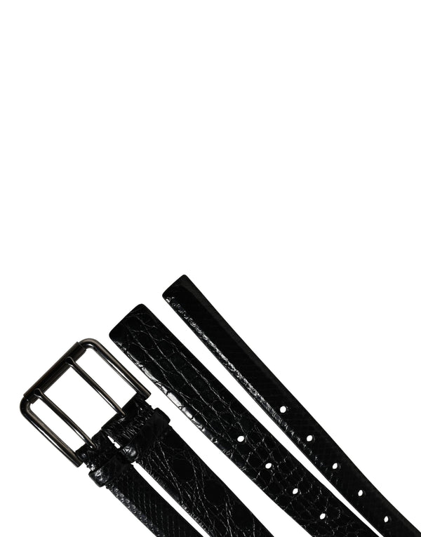 Men Black Exotic Leather Double Strap Belt