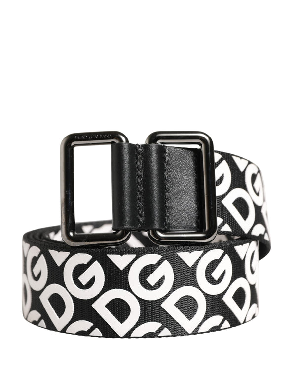 White Black Logo Leather Metal Buckle Belt