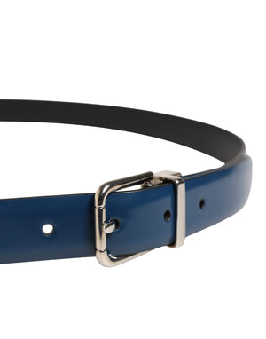 Men Blue Classic Leather Metal Buckle Belt