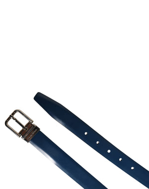 Men Blue Classic Leather Metal Buckle Belt