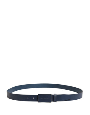 Blue Calf Leather Logo Metal Buckle Belt
