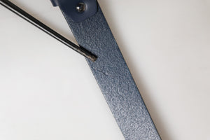 Blue Calf Leather Logo Metal Buckle Belt