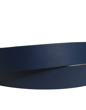 Men Blue Calf Leather Logo Metal Buckle Belt