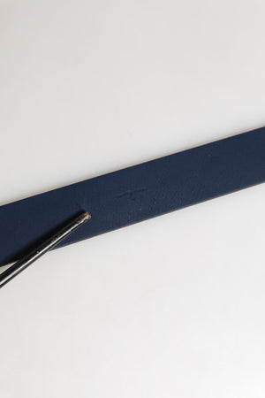 Men Blue Calf Leather Logo Metal Buckle Belt