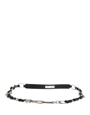 Black Leather Silver Chain Bag Accessory Shoulder Strap