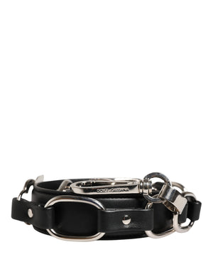 Black Leather Silver Chain Bag Accessory Shoulder Strap