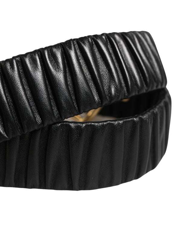Black Leather Gold Heart Metal Buckle Belt