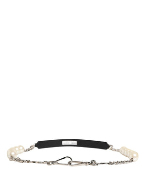 Black Leather Silver Chain Bag Accessory Shoulder Strap