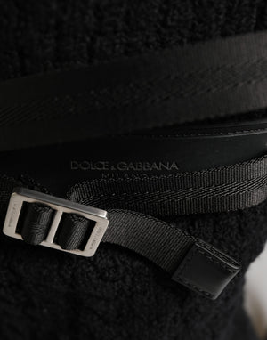 Black Tricot Wool Blend Duffel Backpack Travel Borse Bag
