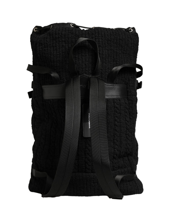 Black Tricot Wool Blend Duffel Backpack Travel Borse Bag