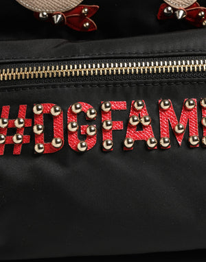 VULCANO Black Nylon #DGFAMILY Embellished Backpack Bag