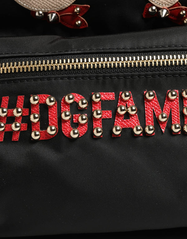 VULCANO Black Nylon #DGFAMILY Embellished Backpack Bag