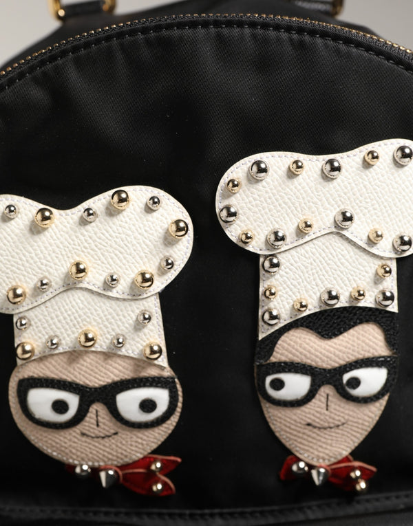VULCANO Black Nylon #DGFAMILY Embellished Backpack Bag