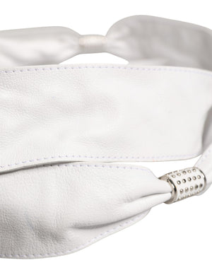 Women White Leather Embellished Wide Waist Cintura Belt