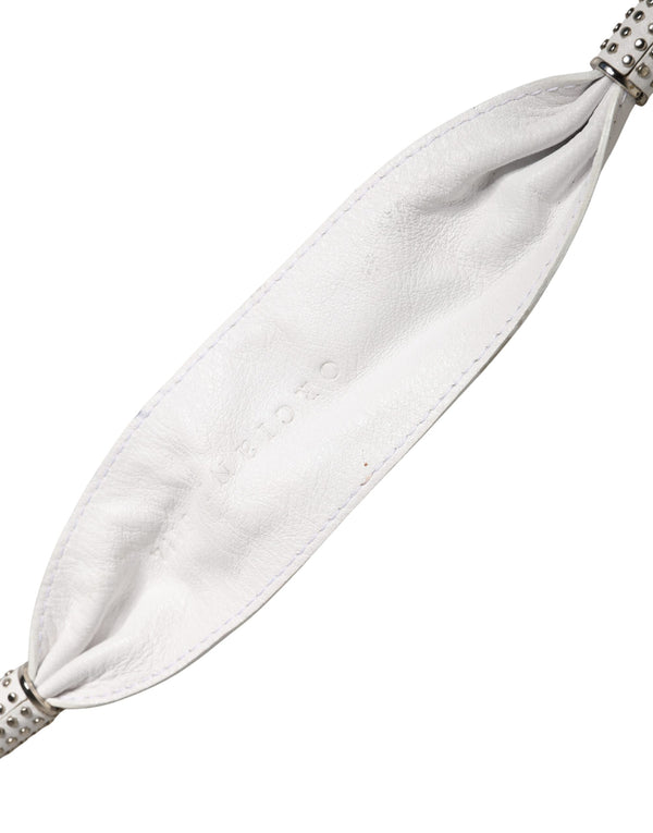 Women White Leather Embellished Wide Waist Cintura Belt
