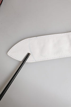 Women White Leather Embellished Wide Waist Cintura Belt