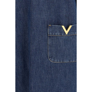 Blue Cotton Casual Dress