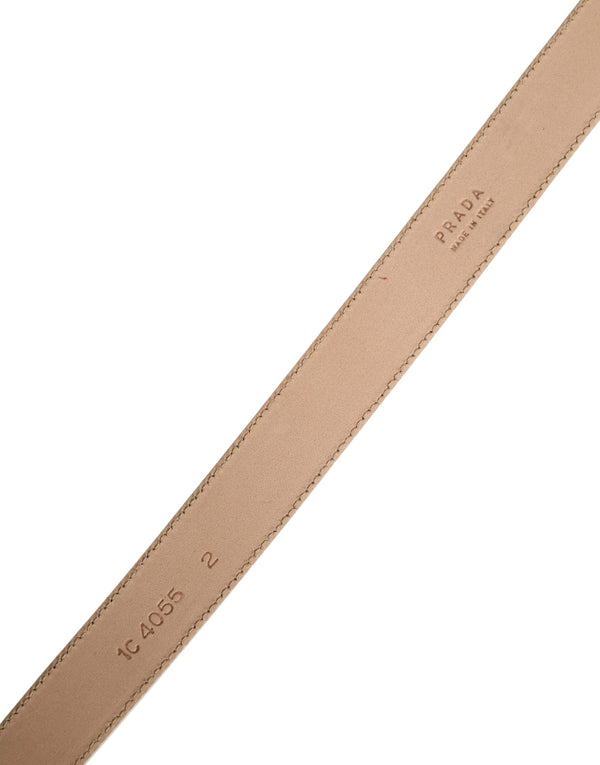 Beige Leather Logo Waist Women Gold Metal Buckle Belt