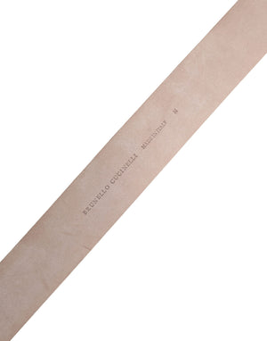 Metallic Beige Leather Silver Metal Buckle Belt