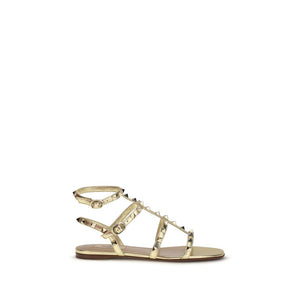 Gold Calf Leather Bos Taurus Flat Sandals