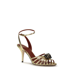 Gold Calf Leather Bos Taurus Stiletto Heel Sandals