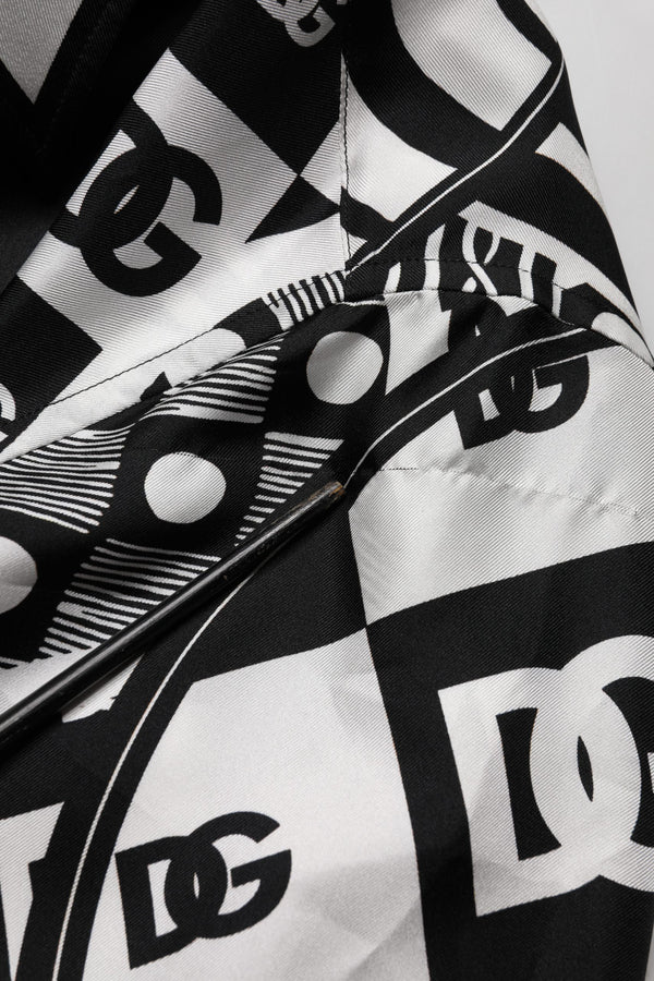 Black Silk Logo Print Short Sleeves Shirt
