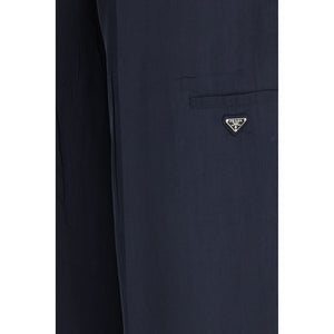 Blue Silk Casual Pants