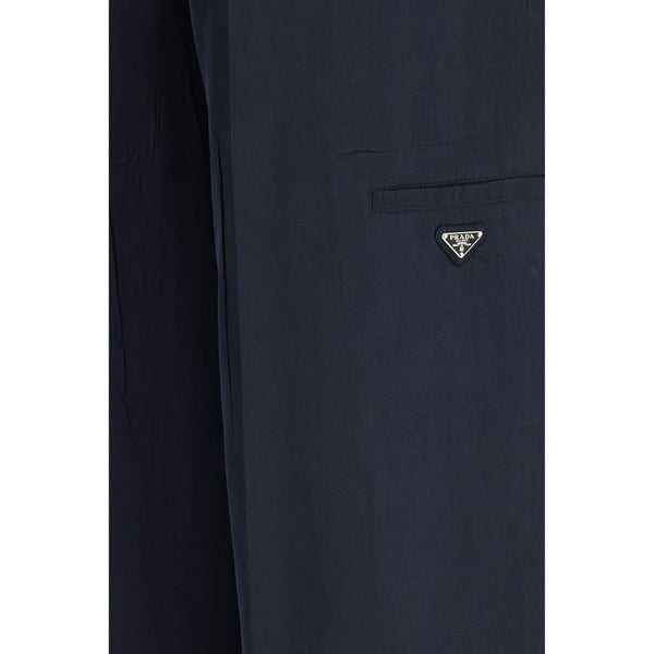 Blue Silk Casual Pants