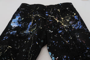 Black Cotton Color Splash Print Denim Jeans