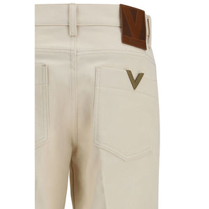 Beige Cotton Flared Jeans