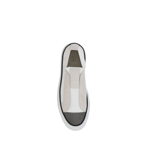 White Nylon Low Top Sneakers