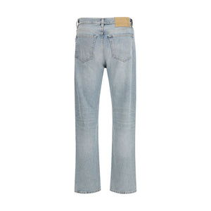 Blue Cotton Straight-Leg Jeans