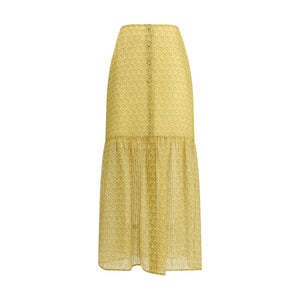 Bicolor Silk Long Skirt