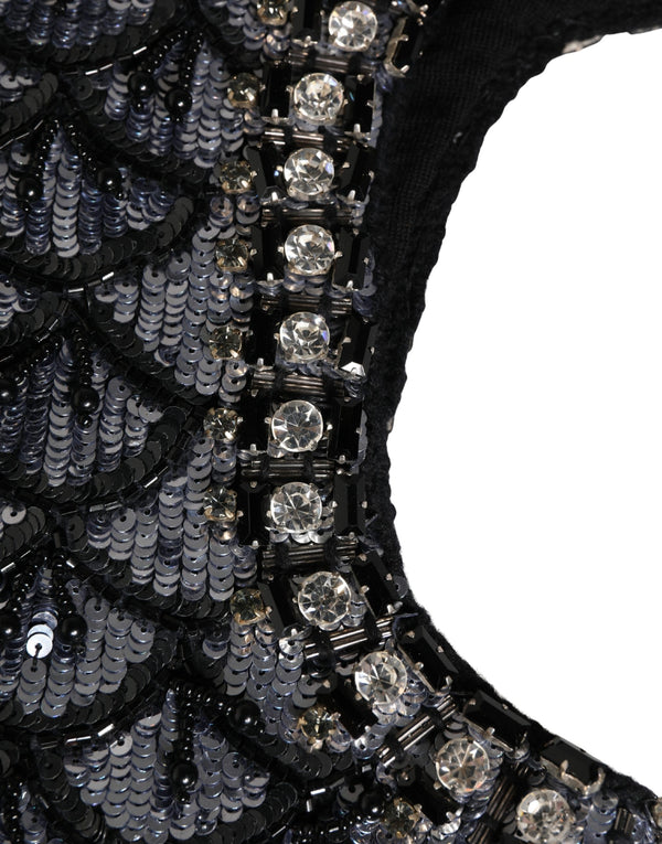 Black Wool Crystal Embellished Balaclava Hat