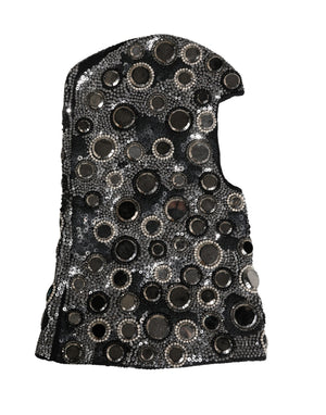 Black Wool Crystal Embellished Balaclava Hat