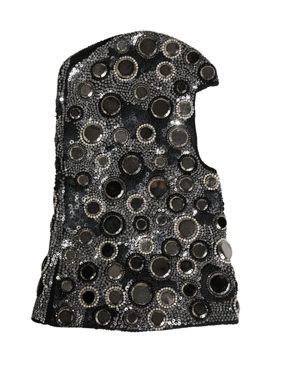 Black Wool Crystal Embellished Balaclava Hat
