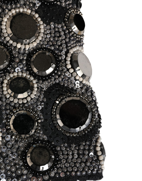 Black Wool Crystal Embellished Balaclava Hat