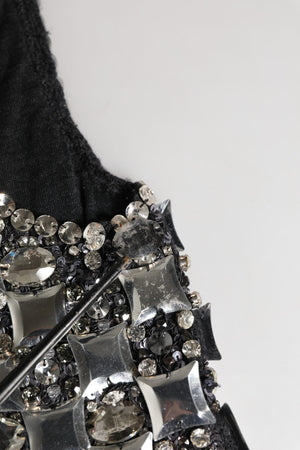 Black Wool Crystal Embellished Balaclava Hat