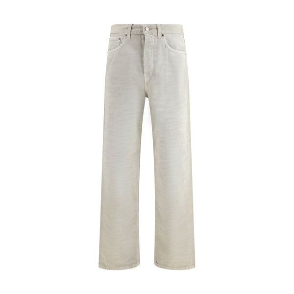 Gray Cotton Straight-Leg Jeans