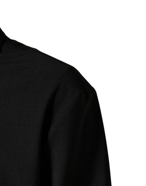 Black Wool Logo Full Zip Men Bomber Jacket