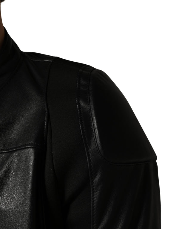 Black Nylon Full Zip Men Biker Coat Jacket
