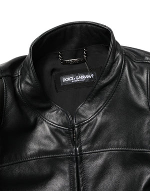 Black Nylon Full Zip Men Biker Coat Jacket