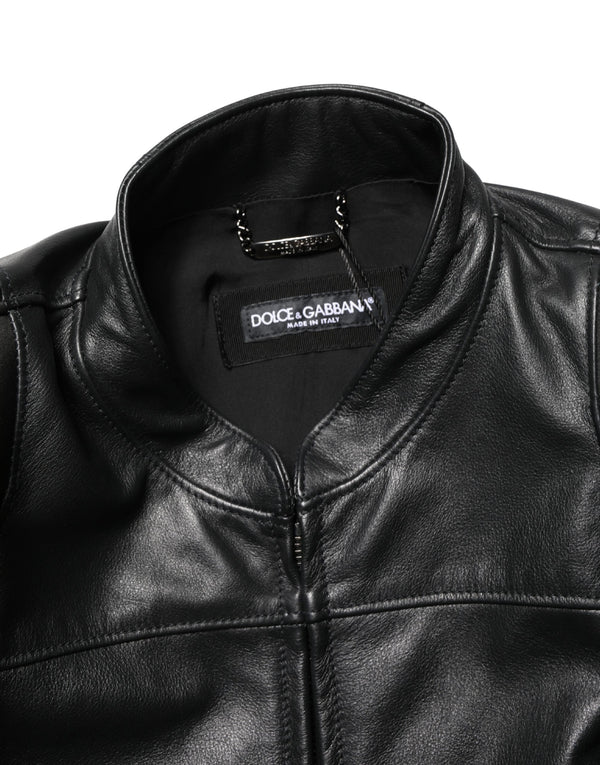 Black Nylon Full Zip Men Biker Coat Jacket