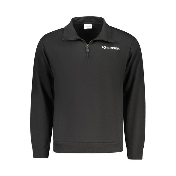 "Black Cotton Men's Sweatshirt with Half Zip and Pockets"