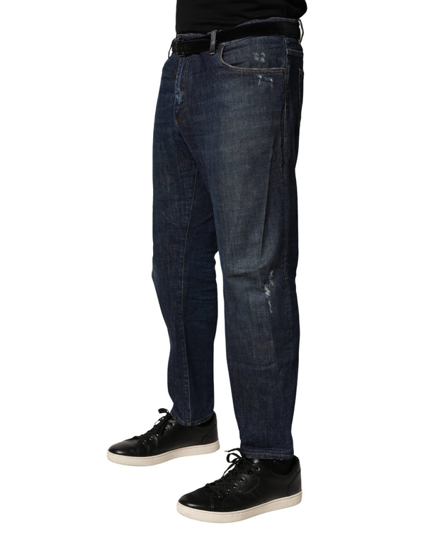 Dark Blue Washed Skinny Cotton Denim  Jeans